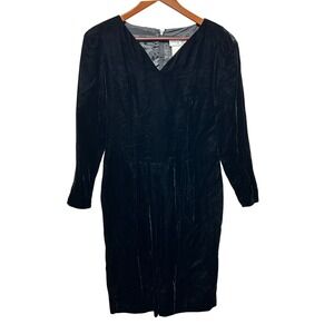 VTG Lanz Women Velvet Dress M Black V Neck Pleated Holiday Party Glam Whimsigoth